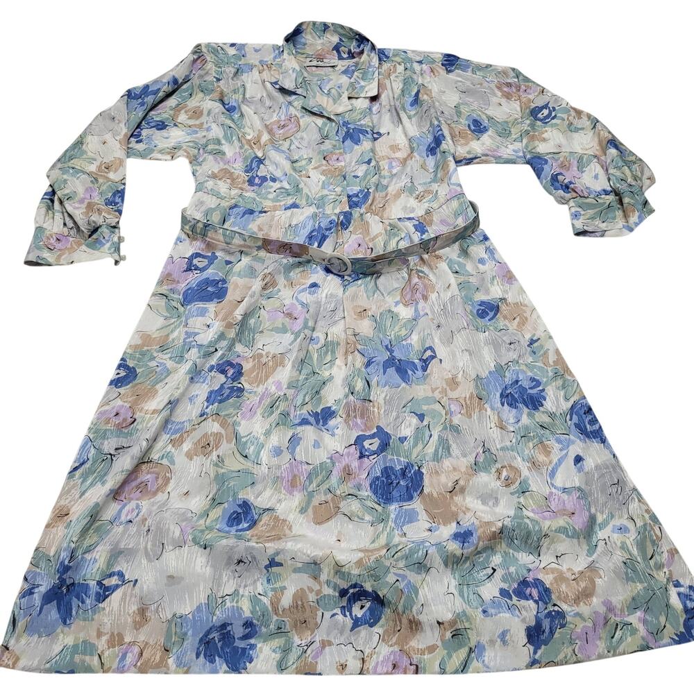 Vintage Willi CA pastel floral dress belted fit and flare retro